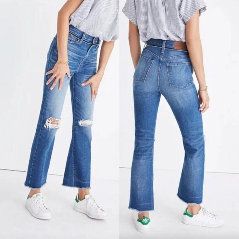 Madewell Retro High Rise Crop Bootcut Jeans: Knee-Rip Edition